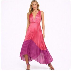 Amur Amelia Pleated Dress size 10 Satin High Low Formal Cocktail Party pink